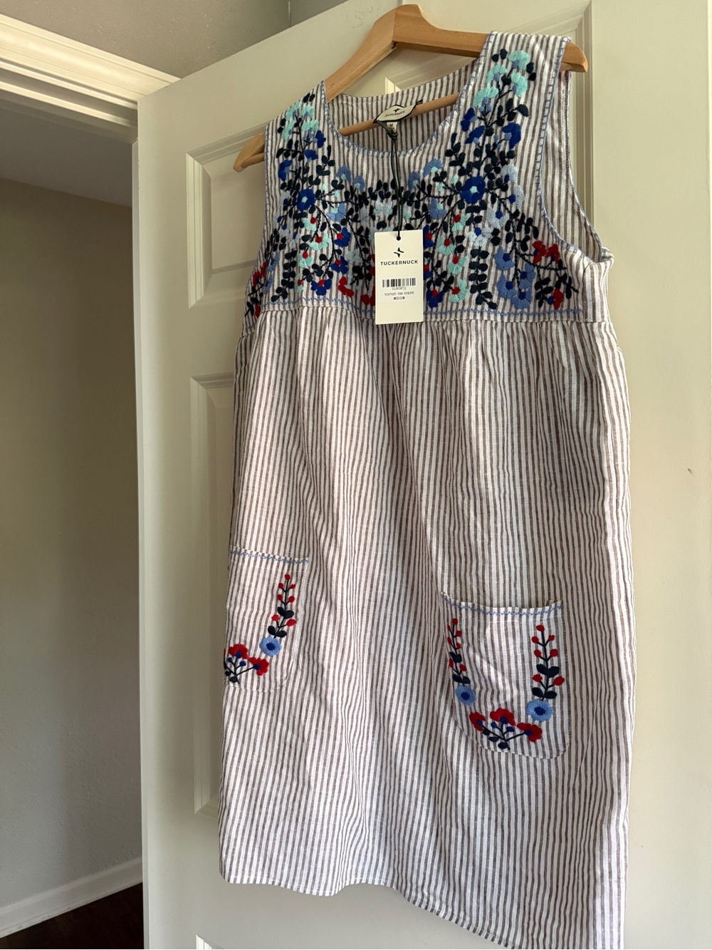 NWT Tuckernuck taupe stripe embroidered sundress